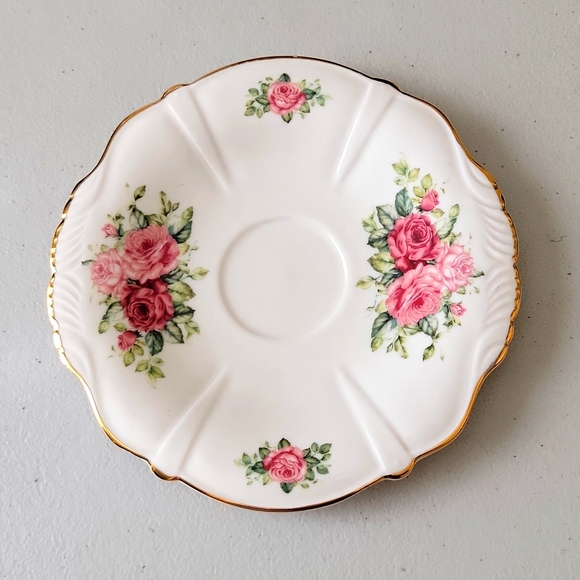 Burton & Burton Rose Saucer Plate White Gold Edge - Picture 4 of 7